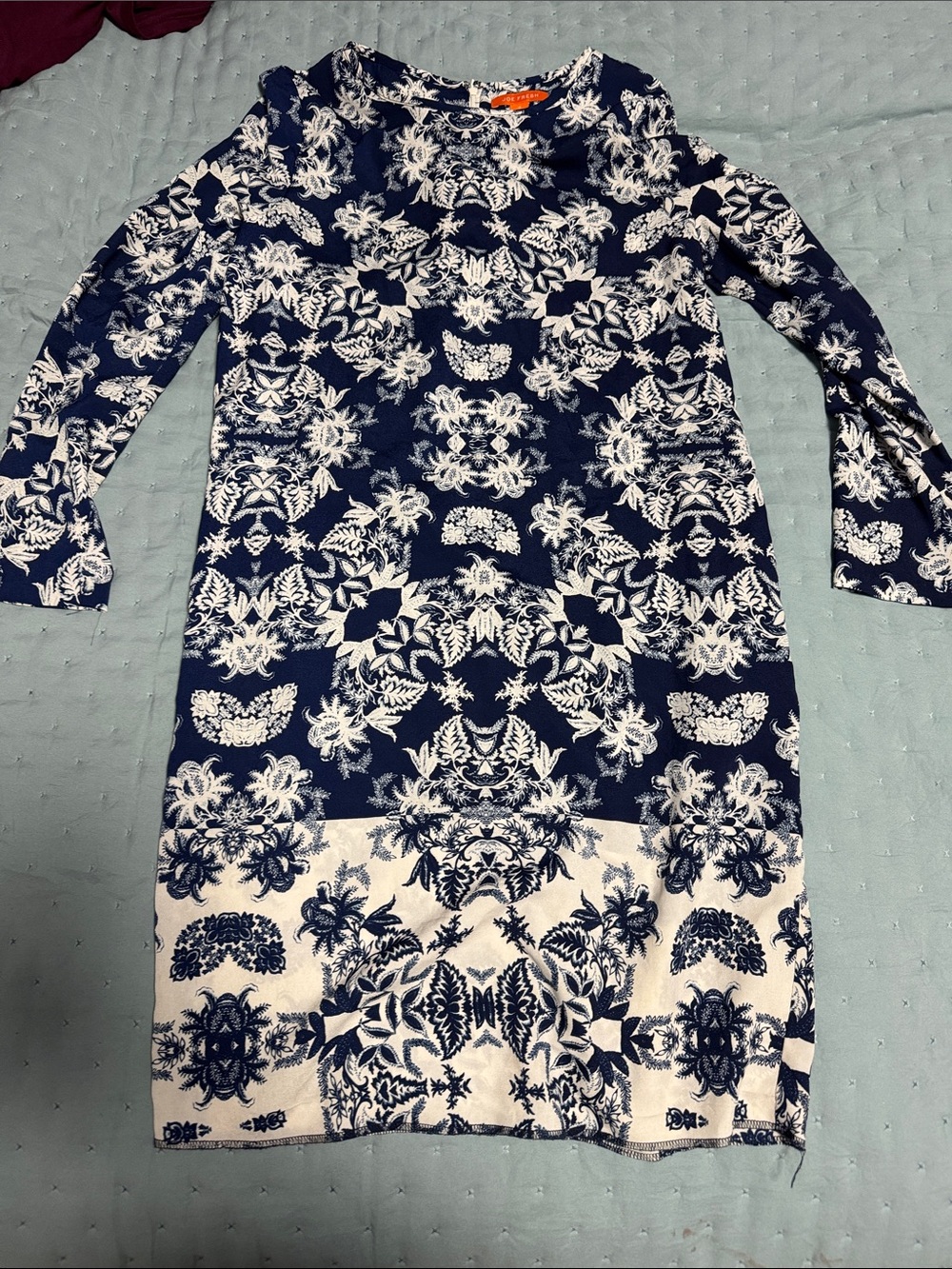 Joe Fresh Navy and White Printed Long Sleeve Dress